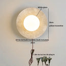 Ljojo LED Pull Chain Wall Light: Yellow Cave Stone Wood Wabi Sabi Design