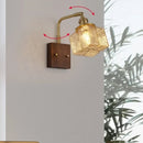 Ljojo LED Walnut Wood Wall Light Amber Glass Stair Sconce with Pull Chain Switch