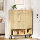 Ljojo™ Fluted Shoe Cabinet with 2 Flip Drawers, Beige Slim Shoe Storage