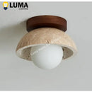 Yellow Travertine Ceiling Light: Japanese Wabi Sabi Stone Lamp by Ljojo