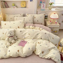 Ljojo Minimalist Cartoon Design Duvet Cover Set in 100% Cotton, 4-Piece Bedding Collection