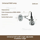 Nordic Vintage Copper Swing Arm Wall Lamp 360º Adjustable Bedside Sconce by Ljojo