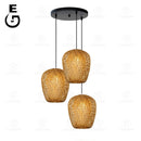 GEW Classic HandWoven Bamboo Lantern Pendant Lamp by Ljojo - Natural Rattan Wicker Chandelier Lighting.