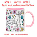 3D Effect Flowers Cup Holding Hands Personalized Name Mug for Children, Mother's Day Gift