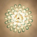Ljojo French Medieval Luxury Green Glass Petal Chandelier Metal Round Pendant Light