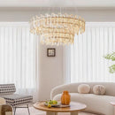 Ljojo Luxury Round Crystal Pendant Chandelier with French Modern LED for Living Room
