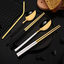 Ljojo Mirror Black Flatware Set: 18Pcs Stainless Steel Cutlery, Chopsticks, Spoon, Straws