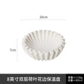 Ljojo Lotus Leaf Insulation Plate, Ceramic Lace Salad Plate, White Double-layer Ceramic Tableware