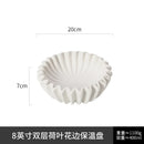 Ljojo Lotus Leaf Insulation Plate, Ceramic Lace Salad Plate, White Double-layer Ceramic Tableware