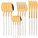 Ljojo 16Pcs Western Black Gold Dinnerware Set Stainless Steel Tableware Flatware