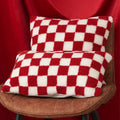 Ljojo Luxe Checkerboard Cushion Cover in Khaki Coffee Wool Faux Fur - Home Decor