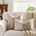 Cream Tan Two Tone Striped Pillow Cover for Home Sofa Couch Living Room by Ljojo