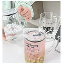 Ljojo 1000ML Glass Measuring Cup with Lid and Straw Handle for Home Drinkware