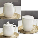 Ljojo 400ML Ceramic Bone  Cute Cup with Lid, Porcelain Sublimated Morning Mugs