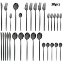 Ljojo 30-Piece Stainless Steel Dinnerware Set - Black Knife Fork Spoon Western Cutlery