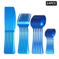 Ljojo 24-Piece Stainless Steel Cutlery Set, Blue Round Handle, Suitable for Home and Hospitality