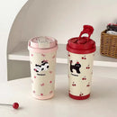 Ljojo 500ml Stainless Steel Insulated Tumbler with Straw - Cute Thermal Cup