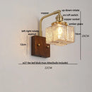 Ljojo LED Walnut Wood Wall Light Amber Glass Stair Sconce with Pull Chain Switch