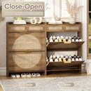 Ljojo™ Rattan Shoe Cabinet: 2 Flip-Top Drawers, 2 Extra Drawers, Compact Entrance Organizer