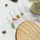 Ljojo 200*8mm Leaf Glass Straws for Smoothie Cocktail Coffee Juice Drinks