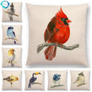 Birds Painting Cushion Cover - Ljojo Collection: Robin, Titmouse, Toucan, Sparrow, Firecrest, Cardinal, Bullfinch