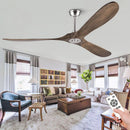 Ljojo 52/60/70in Retro Wooden Ceiling Fan, Remote Control, Black, Smart Inverter, No LED