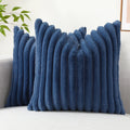 Ljojo 16x16 Faux Fur Striped Pillow Covers 2pcs - Soft Plush Velvet Back