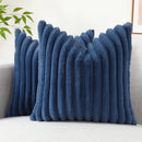 Ljojo 16x16 Faux Fur Striped Pillow Covers 2pcs - Soft Plush Velvet Back