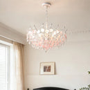 French Medieval Pink Shell Crystal Led Chandeliers Romantic Living Room Decor Pendant Lights