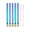 Ljojo 304 Stainless Steel Reusable 5Pcs Bubble Tea Straw Set with Brush and Spoon