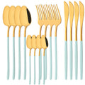 Ljojo 16Pcs Western Black Gold Dinnerware Set Stainless Steel Tableware Flatware