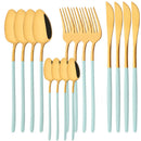 Ljojo 16Pcs Western Black Gold Dinnerware Set Stainless Steel Tableware Flatware