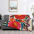Ljojo Mexican Flowers Embroidery Art Blanket: Soft Fleece Warm 3D Throw Blanket