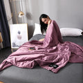 Ljojo Luxury Silk Quilt Queen Comforter Ultra-Soft Spring/Summer Satin Quilted High-End