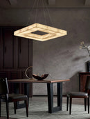 Alabaster Square Marble Chandelier Lighting Pendant by Ljojo Spanish Natural Marble Dining Room