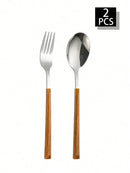 Ljojo 12-Piece Stainless Steel Cutlery Set with Imitation Wood Handle