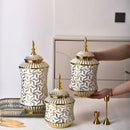 Ljojo™ Ceramic Storage Jar & Vase: White Gold Luxury Decor & Flower Arrangement