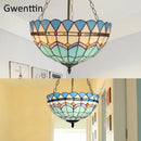 Ljojo Mediterranean Tiffany Glass Pendant Light Chandelier with LED Home Deco