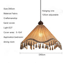 Ljojo Japanese Retro Fabric Tassel Umbrella Pendant Light Chandelier for Dining Room and Bedroom