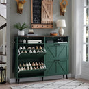 Ljojo™ Farmhouse Shoe Storage Cabinet with Barn Door Design & 4 Flip Drawers
