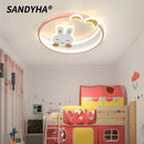 Children's Crescent Moon White Rabbit Ceiling Lamp LED Chandelier for Kids Room Home Decor