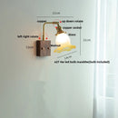 Ljojo LED Walnut Wood Wall Light Amber Glass Stair Sconce with Pull Chain Switch