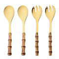 Ljojo Long Handle Serving Spork Set - Bamboo Wooden & Stainless Steel Cutlery