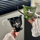Ljojo 12oz Ceramic Breakfast Mug - Nordic Style Black Green Couple Coffee Cup