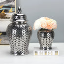 Ljojo™ Silvery Ceramic Hollow Out Storage Jar - Room Decor Bud Vase