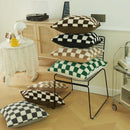 Ljojo Luxe Checkerboard Cushion Cover in Khaki Coffee Wool Faux Fur - Home Decor