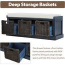 Rustic Shoe Bench with 3 Baskets, Cushion, and Cabinet by Ljojo™