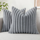 Ljojo 16x16 Faux Fur Striped Pillow Covers 2pcs - Soft Plush Velvet Back