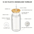 Ljojo 16oz Double Wall Snow Globe Tumbler with Bamboo Lid and Straw