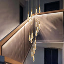 Gold Crystal Tear Drop Chandelier for Villa Staircases, LED Pendant Light by Ljojo